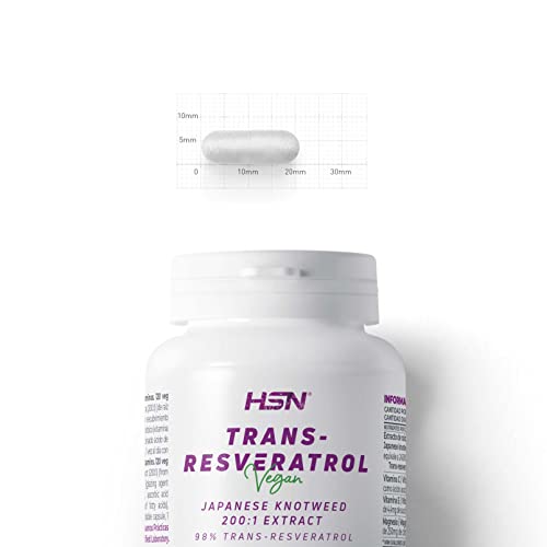 Resveratrol de HSN | 120 Cápsulas Vegetales con 120mg de Trans-Resveratrol | Extracto de raíz de Fallopia japonica 200:1 | Alto Contenido en Polifenoles | No-GMO, Vegano, Sin Gluten