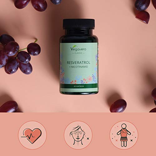 Resveratrol + Vitamina B3 Vegavero® | Antioxidante & Antiedad Natural | Origen Vegetal | Sin Aditivos | 500 mg | Apto Para Veganos | 60 Cápsulas | Nicotinamida | Trans-Resveratol