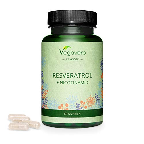 Resveratrol + Vitamina B3 Vegavero® | Antioxidante & Antiedad Natural | Origen Vegetal | Sin Aditivos | 500 mg | Apto Para Veganos | 60 Cápsulas | Nicotinamida | Trans-Resveratol