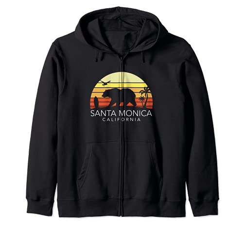 Retro Santa Mónica California Beach Bear Sudadera con Capucha