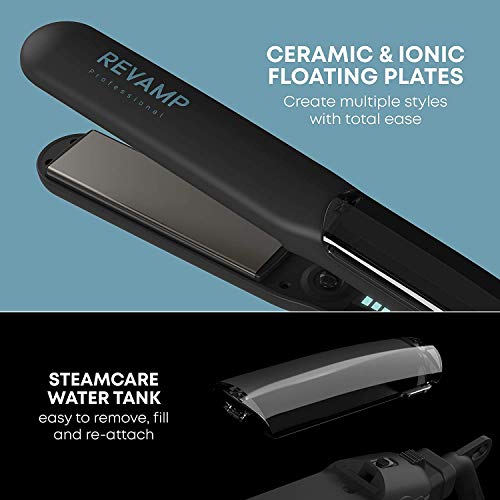 REVAMP ST-1600-EU Progloss Plancha De Pelo Profesional Con Vapor Y Placas Flotantes De Cerámica Iónica, Alisador Con Aceites De Queratina, Coco Y Argán Para Cuidar El Cabello, Cable Giratorio De 3M