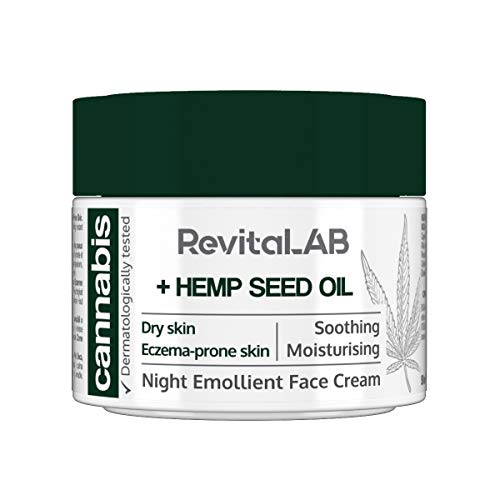 RevitaLAB - Crema facial emoliente de noche con extracto de cánnabis y aceite de semilla de cáñamo ecológico para una hidratación intensa, testada dermatológicamente en pieles sensibles, 50 ml