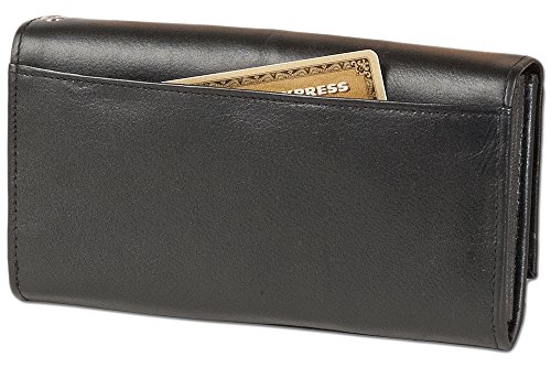 Rinaldo" billetera camarero muy barato con adicional reforzada gran bolsillo monedero con cierre de doble broche de cuero suave con negro