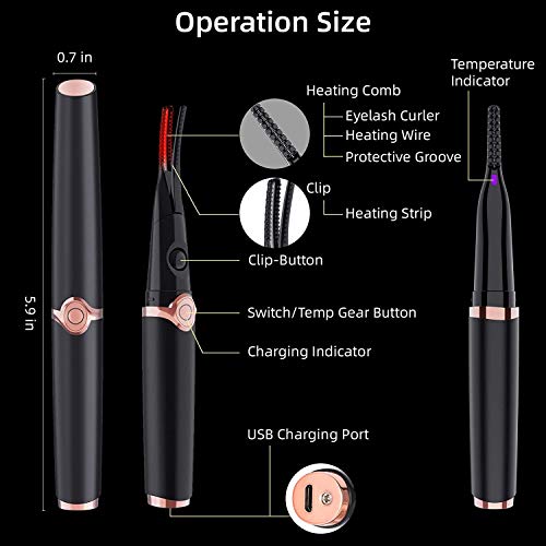 Rizador de Pestañas Eléctrico,Rizador De Pestañas con Calefacción, Rizador de Pestañas,Rizador de pestañas calentado 2 en 1,Cepillo de pestañas recargable por USB con 3 modos de temperatura