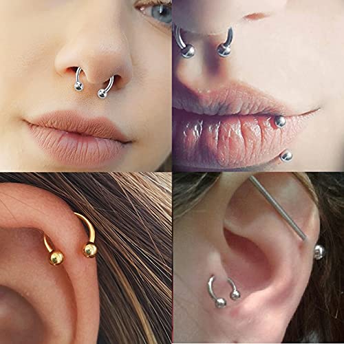 Rlbytia 20 anillos de septum de acero inoxidable de 8 mm, piercing de herradura, piercing para septum, joyería de nariz, aros de labio de 16 g, aretes de tragus, hélice