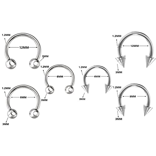 Rlbytia Anillos para septum de acero inoxidable de 8 a 12 mm, piercing para septum, piercing para la nariz, aros de labio de labio de 16 g, aretes de tragus hélice,