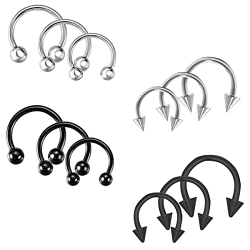 Rlbytia Anillos para septum de acero inoxidable de 8 a 12 mm, piercing para septum, piercing para la nariz, aros de labio de labio de 16 g, aretes de tragus hélice,