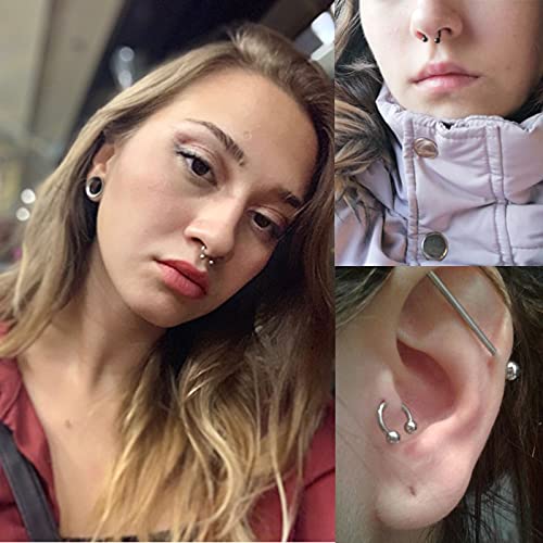 Rlbytia Anillos para septum de acero inoxidable de 8 a 12 mm, piercing para septum, piercing para la nariz, aros de labio de labio de 16 g, aretes de tragus hélice,