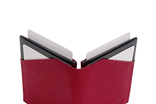 ROIK Cartera para Hombre o Mujer, con Bloqueo RFID 100% de Piel, Cuero de Vacuno, Hecho a Mano en España - Delgada para tarjeas y Billetes, Tarjetero,Color Burgundy