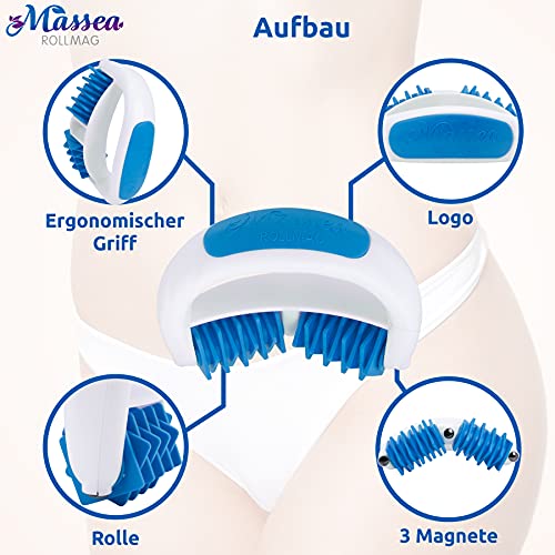 RollMag - Rodillo de masaje anticelulitis con imanes en color azul - actúa contra la piel de naranja y la celulitis y proporciona una piel tersa mediante masaje, perfecto para bienestar y belleza