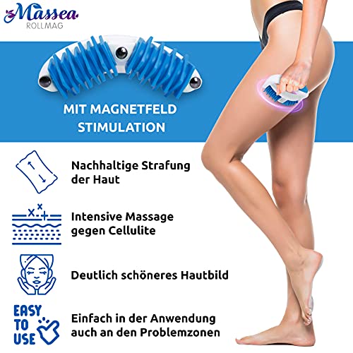 RollMag - Rodillo de masaje anticelulitis con imanes en color azul - actúa contra la piel de naranja y la celulitis y proporciona una piel tersa mediante masaje, perfecto para bienestar y belleza