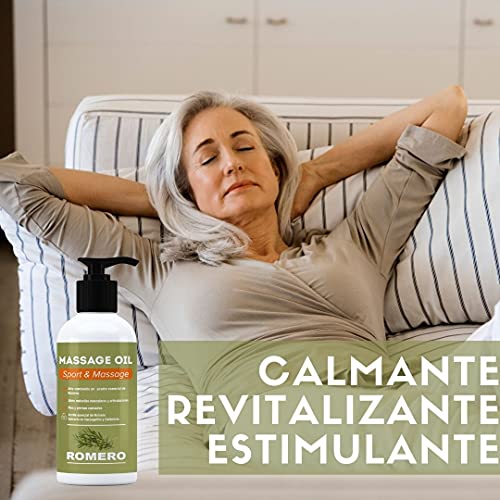 ROMERO - Aceite para Masaje con Alto Contenido en Aceite Esencial de Romero y Extractos de Harpagofito y Calendula - Recuperador Muscular (250 ml) Aceite de Romero para Masaje