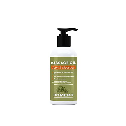 ROMERO - Aceite para Masaje con Alto Contenido en Aceite Esencial de Romero y Extractos de Harpagofito y Calendula - Recuperador Muscular (250 ml) Aceite de Romero para Masaje