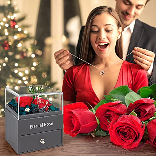 Rosa Eterna Natural, PTN Regalo de Joyas de Flores Preservadas, con Collar Te Amo en 100 Idiomas, Regalos Románticos para Ella en el Aniversario del Día de la Madre del día de San Valentín