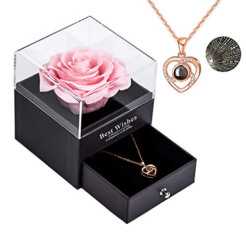 Rosa real preservada Eterna hecha a mano Rosa preservada con amor, rosa eterna hecha a mano para el día de San Valentín Aniversario de bodas Día de la Madre Regalos románticos para ella, Rosado