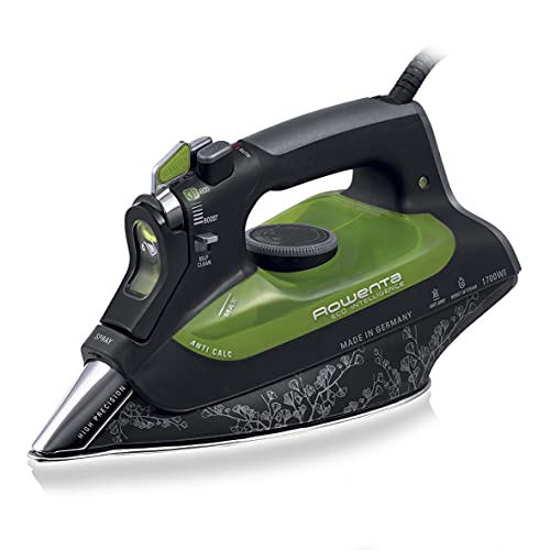 Rowenta Eco Intelligence DW6010D1 Plancha de Ropa, 30% Ahorro energía, Suela microsteam 3D Laser con Punta de precisión, Vapor Continuo 40 g/min, 2400 W, 0.3, Negro, Verde