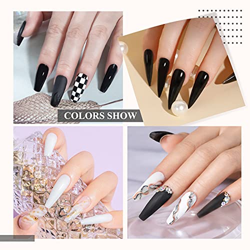 RSTYLE Esmaltes Semipermanentes de Uñas en Gel UV LED, Esmaltes Semipermanentes Kit 4 Colores Base Top Gel Manicura Pedicura Completo Kit En Blanco y Negro 5ML