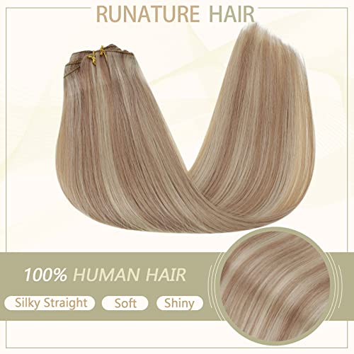 RUNATURE Clip in Hair Extensions 10 Pulgadas Color 12P60 Rubio Platino Resaltado Marrón Dorado Claro Pelo Lacio Extensiones De Cabello