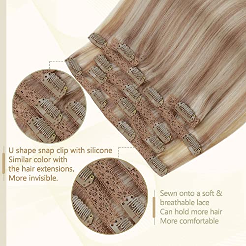 RUNATURE Clip in Hair Extensions 10 Pulgadas Color 12P60 Rubio Platino Resaltado Marrón Dorado Claro Pelo Lacio Extensiones De Cabello