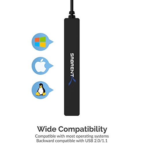 Sabrent Hub portátil USB 2.0 de 4 Puertos (Cable de 9.5") para Ultra Book, MacBook Air, Windows 8 Tablet PC (HB-MCRM)