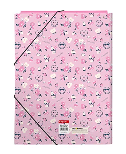 Safta- Smiley Carpeta Folio con 3 Solapas, Color Blanco/Rosa, 260x25x335 mm (512081068)