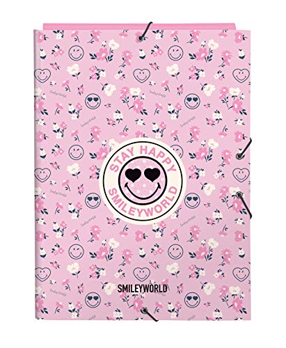 Safta- Smiley Carpeta Folio con 3 Solapas, Color Blanco/Rosa, 260x25x335 mm (512081068)