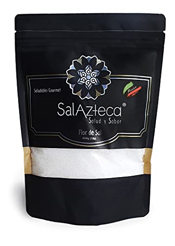 Sal Azteca / Flor de Sal de Manantial – sin Refinar, sin Aditivos, Pura y Natural, Gourmet por Excelencia. Deportista, Hipertenso, Embarazo, Dieta. 454 g