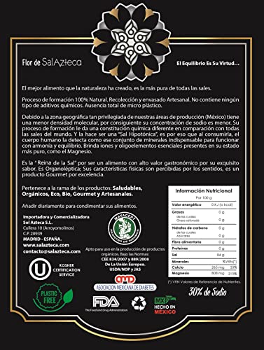 Sal Azteca / Flor de Sal de Manantial – sin Refinar, sin Aditivos, Pura y Natural, Gourmet por Excelencia. Deportista, Hipertenso, Embarazo, Dieta. 454 g