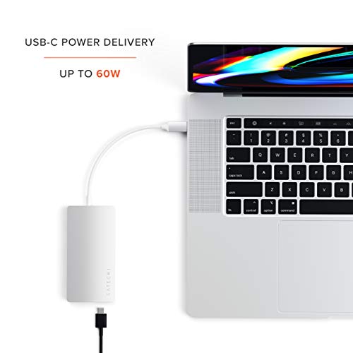 SATECHI Adaptador Multi-Puertos V2 de Aluminio - HDMI 4K (30Hz), Ethernet Gigabit, Carga USB-C, Lectores de Tarjetas SD/Micro, Puertos USB 3.0 para 2020/2019/2018 MacBook Pro (Plata)