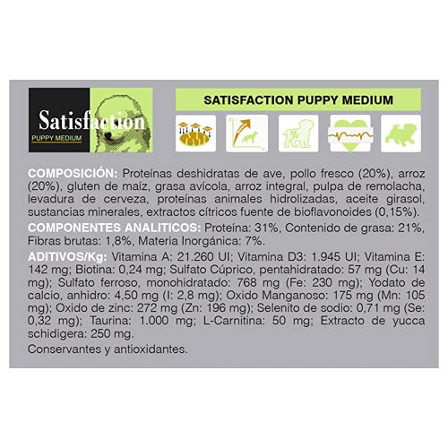 Satisfaction puppy medium 3 kg - para cachorros de razas medianas (de peso adulto 10 a 25 Kg)