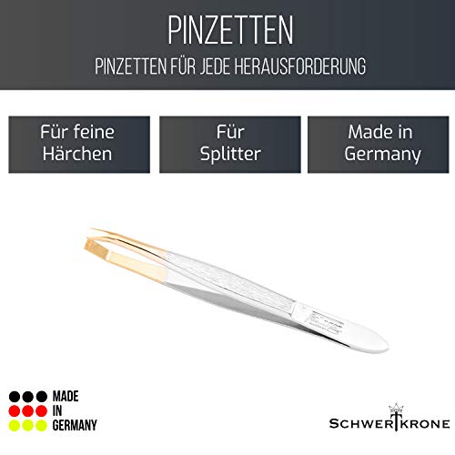 Schwertkrone Profi Solingen - Pinzas para depilar cejas (8 cm, curvadas, chapadas en oro)