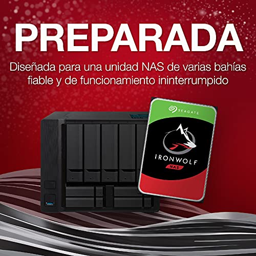 Seagate IronWolf, 4 TB, NAS, Disco duro interno, HDD, CMR 3,5" SATA 6 GB/s, 5900 RPM, caché de 64 MB para almacenamiento conectado a red RAID, 3 años de Rescue, Paquete Abre-fácil (ST4000VNZ08)