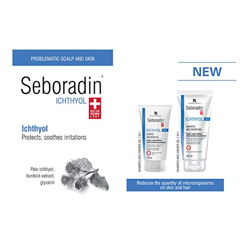 Seboradin ICHTHYOL champú y gel anticaspa 2 en 1 para piel atópica y sensible, contiene ichthyol blanco, extracto de raíz de bardana, y glicerina (200 ml)