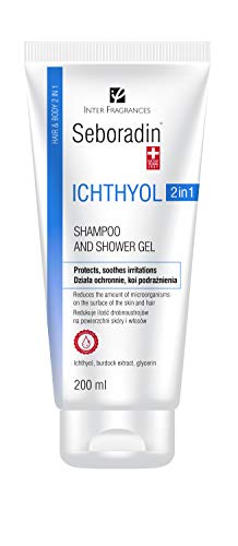 Seboradin ICHTHYOL champú y gel anticaspa 2 en 1 para piel atópica y sensible, contiene ichthyol blanco, extracto de raíz de bardana, y glicerina (200 ml)