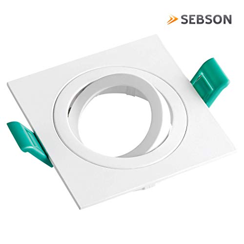 SEBSON 12x Foco empotrable Techo orientable incl. GU10 casquillo (LED/Halógeno) - Orificio de montaje ø80mm, 92x92x19,5mm, cuadrado, aluminio blanco