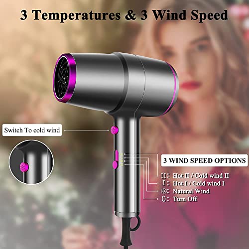 Secador Pelo Profesional Ionico Viaje con Difusor 2200W para Mujer Hombre,Secador de Cabello Rizado Peluqueria 3 Velocidades,Secador de Pelo Rizos Potente Ligero Portátil Hogar Salón