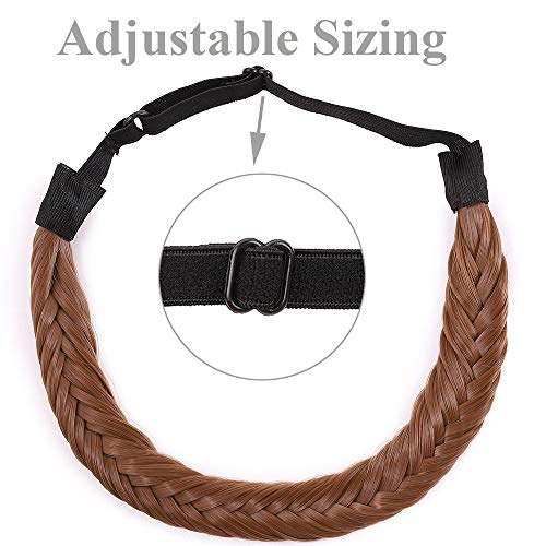 SEGO Extensiones de Cabello Diademas Trenzadas Elásticas Mujer Pelo Sintético Se Ve Natural Accesorios Fishtail Braid Hair Headband Tight [Castaño Caoba Claro]