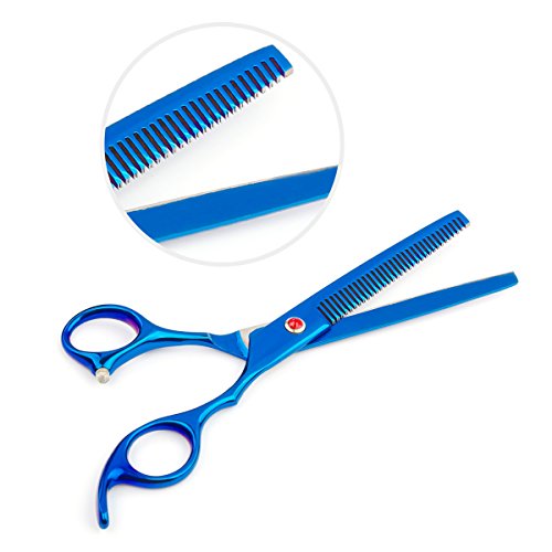 SelfLove 4Pcs / Set Peluquería Profesional Tijeras de peluquería Kit de Herramientas electrochapado Acabado con Peine para Haircut Hair Styling Pet Grooming 7.0"- Azul