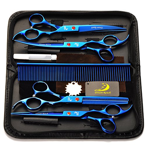 SelfLove 4Pcs / Set Peluquería Profesional Tijeras de peluquería Kit de Herramientas electrochapado Acabado con Peine para Haircut Hair Styling Pet Grooming 7.0"- Azul