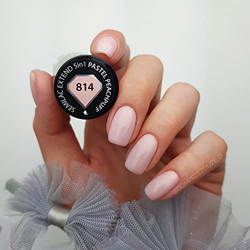 SEMILAC Extend 5 in 1 Base Esmalte de uñas de gel de larga duración y fácil de aplicar, perfecto para uso en casa y manicura y pedicura profesional, 814 Pastel Peach Puff, 7 ml