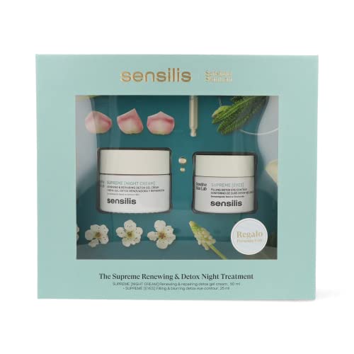 Sensilis Supreme – Pack con Crema de Noche Detox Renovadora y Reparadora (50ml) con ácido hialurónico y Contorno de Ojos que Ayuda a Reducir Bolsas, Ojeras y Líneas de Expresión (20ml) con Cafeína