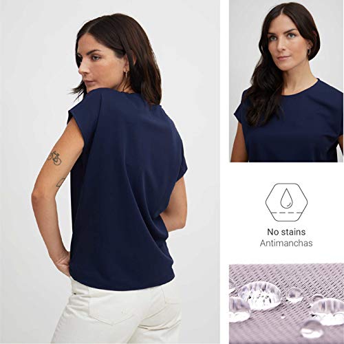 Sepiia Antiolor Antimanchas Antiarrugas Corte Holgado Cuello Redondo Camiseta Manga Corta para Mujer (Azul Marino - S)