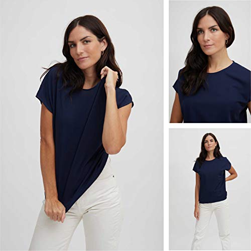 Sepiia Antiolor Antimanchas Antiarrugas Corte Holgado Cuello Redondo Camiseta Manga Corta para Mujer (Azul Marino - S)