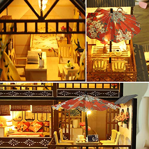 Septiembre- Casa de muñecas retro estilo japonés en miniatura con muebles, kit de casa de muñecas de madera con luz LED, escala 1:24, habitación creativa para regalo de cumpleaños