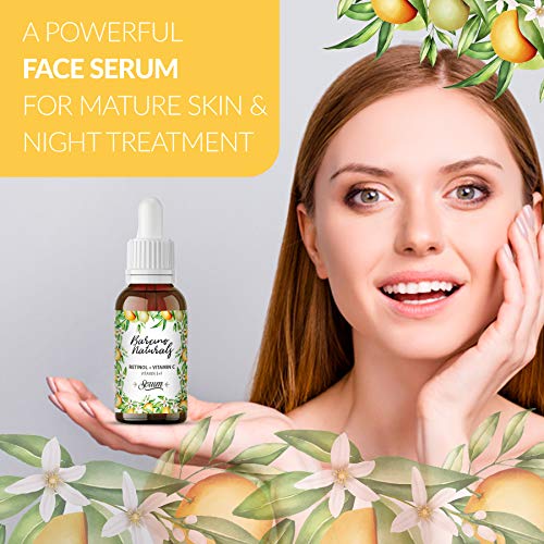 Serum Facial Vitamina C Retinol Puro Hidratante Antiedad Natural Antiarrugas Antimanchas Piel Cara Contorno de Ojos Antibolsas Antifatiga Ojeras Cuello Escote Mujer Hombre Dia Noche Vegano 30ml