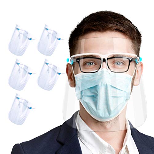 Set de 5 uds. Visera-pantalla facial, protección facial integral anti-salpicaduras, anti-vaho, compatible con gafas, para adultos y niños, alta visibilidad y cómoda sujeción