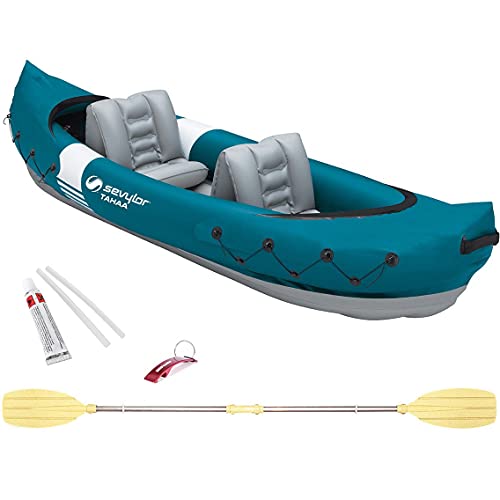 Set de Kayak Tahaa Hinchable 2 Plazas + Pagaia + Kit Reparación Kayak Hinchable + Llavero Bricolemar de Regalo