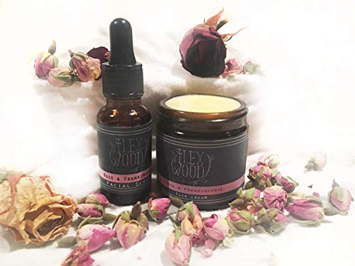 Set de regalo de rosas e incienso crema facial e serum : 100% natural, vegano, hidratante, antienvejecimiento, sin crueldad