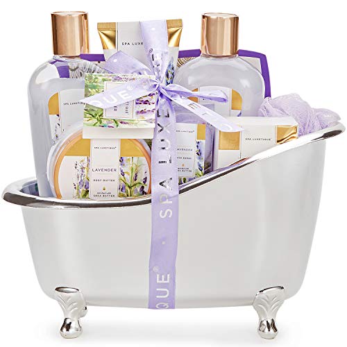 Set de Regalo para Mujer - Spa Luxetique Set de Spa para el Hogar a Lavanda, Regalos Originales para Mujer, Set de Baño y Ducha con 8 Piezas, Incluye Gel de Ducha, Baño de Burbujas