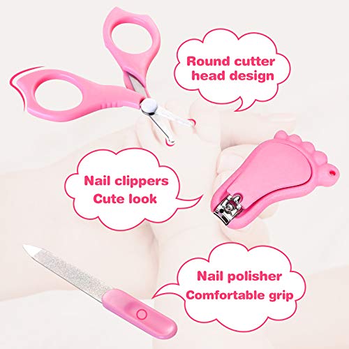 Set para Cuidado del Bebé HyAdierTech 13 piezas Conjunto de Aseo para Bebés Cuidado, Kit de Aseo Nail Clipper Tijeras Cepillo de Pelo Peine Manicura Termómetro, Perfecto para Recién Nacido (Rosado)